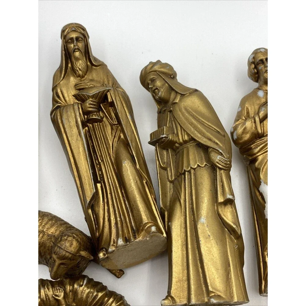 Vintage Christmas Nativity Figures 12 Pc Plastic Hong Kong Wisemen Jesus Angel